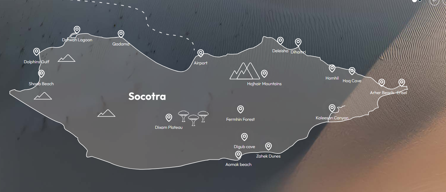 Map of Socotra island showing its main places